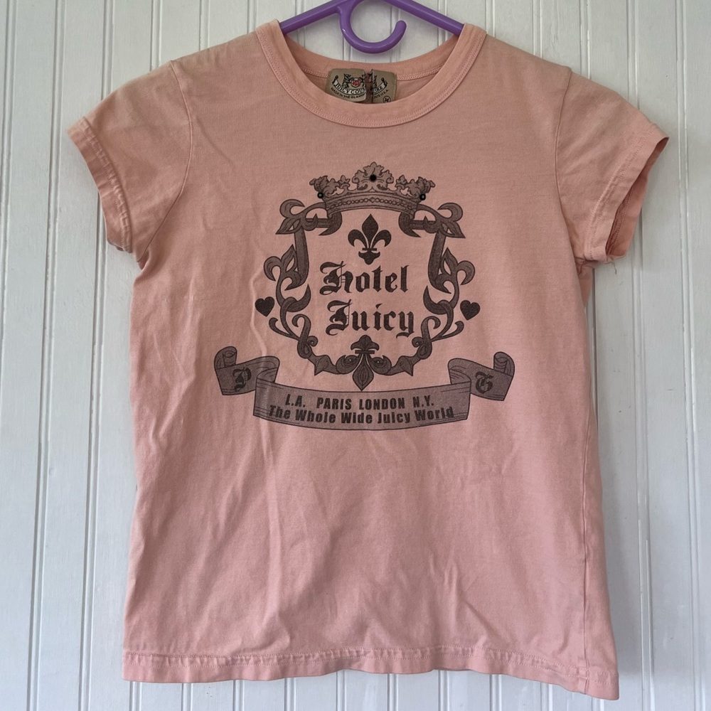 Super Rare Y2K Vintage Juicy Couture Tee Hotel Medium Peach Pink Glamorous USA